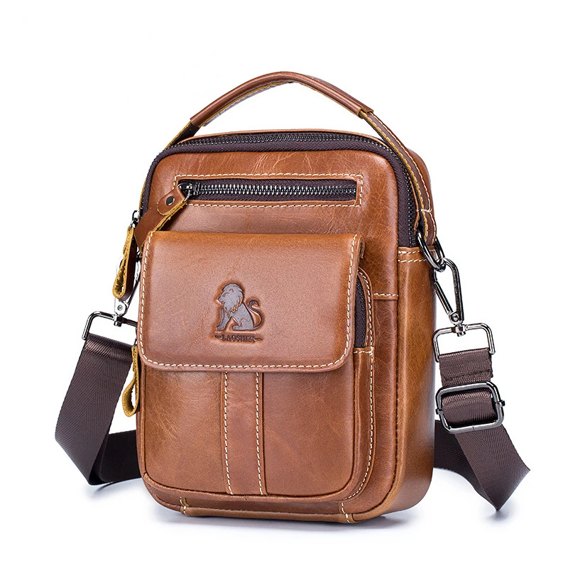 Male Cowhide Single Shoulder Crossbody Bag First Layer Cowhide Casual Retro Vertical Multi-functional Fashion Brown Black Bag