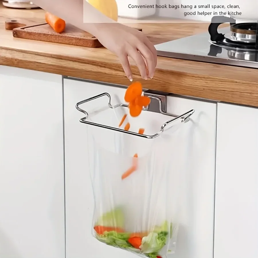 1PCS Stainless steel trash rack, closet Cabinet door trash bag holder, Kitchen accessories, 4