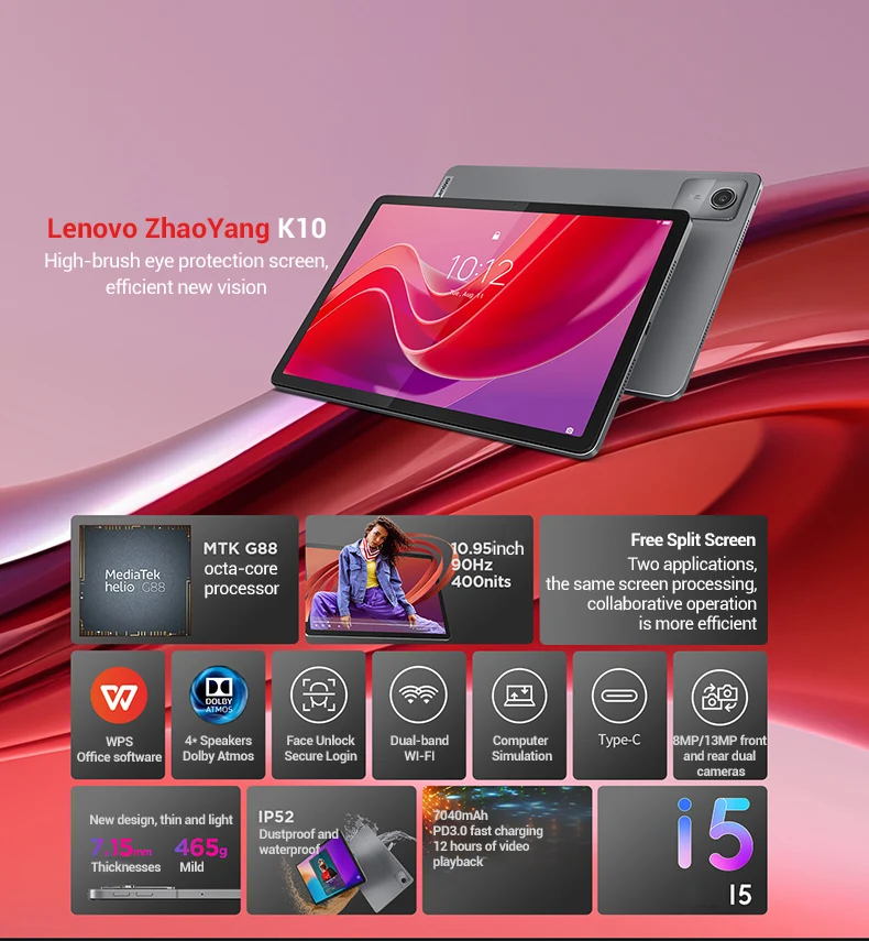 Global Rom Lenovo Tab K10 M11 Wifi MTK Helio G88 Zhaoyang Multi Language 10.95-inch 90hz 400nits Face Recognition 7040mAh 2