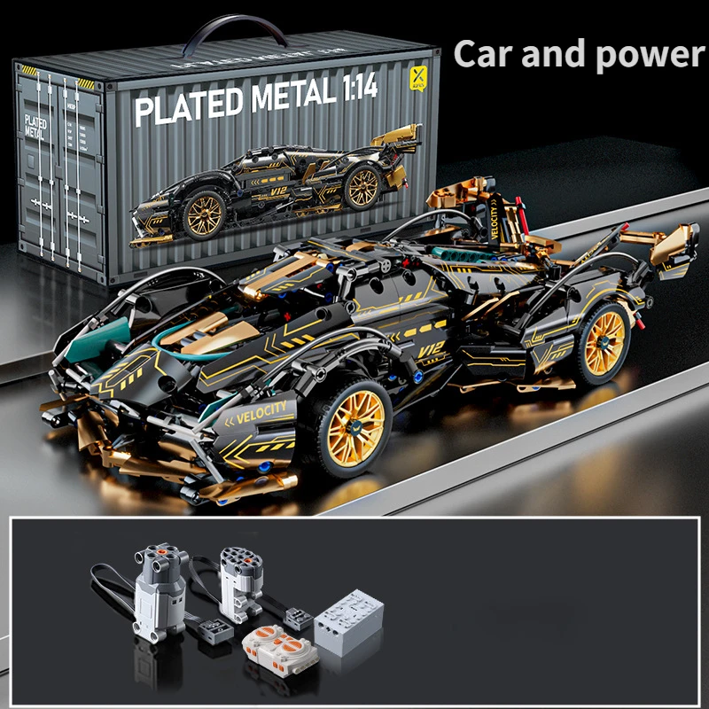 Sleek Black RC Roadster DIY Building Block Toy Car - Perfect Birthday Gift