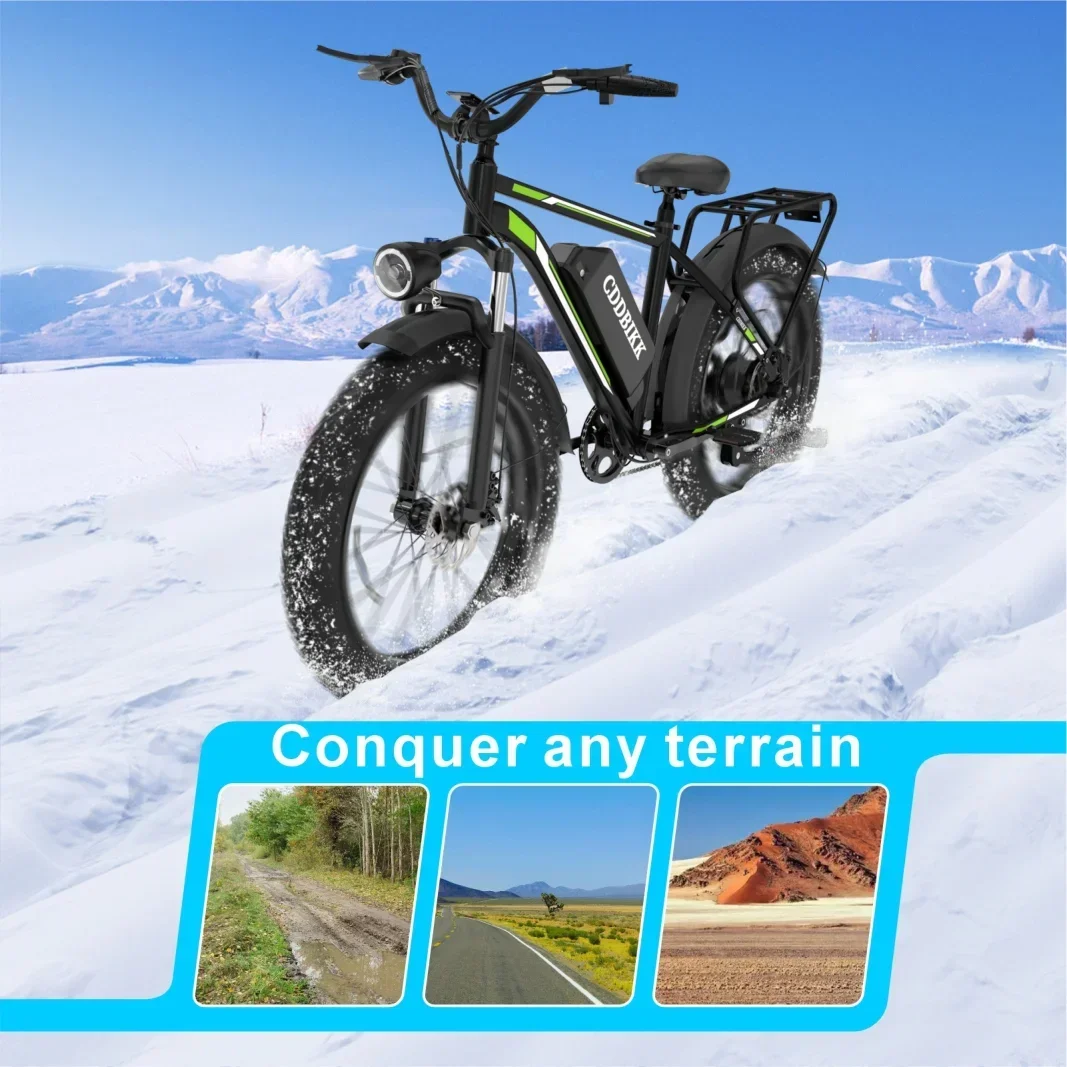 Electric Bicycle F26 26-inch Fat Tire Electric Bicycle 48V 1000W Motor 15AH Battery Rear Seat Cargo Truck