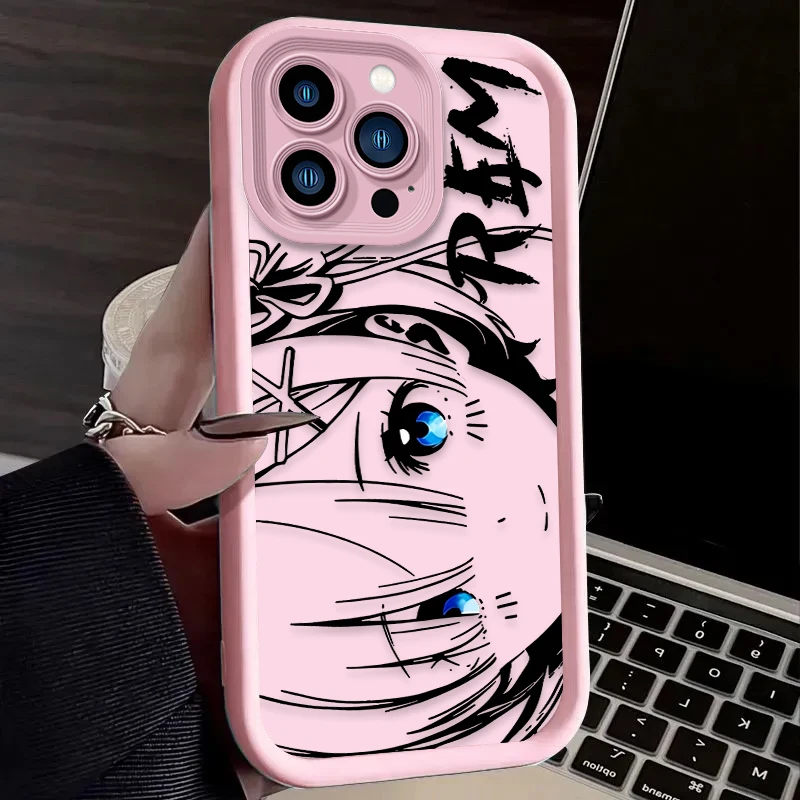 Cute Rem Ram Line Art Anime Silicone Phone Case