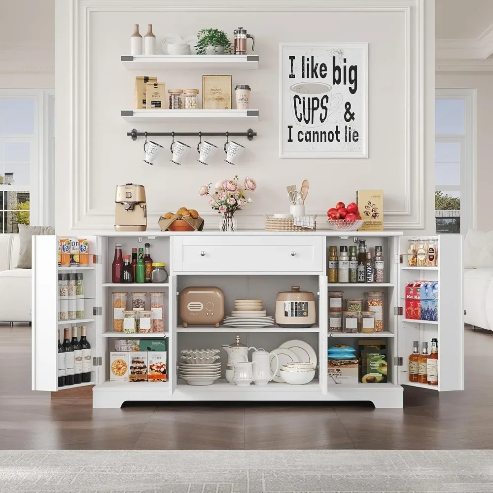 54" Buffet Cabinet with Storage, Modern Kitchen Buffet Sideboard with Drawer, Wood Coffee Bar Cabinet Adjustable She