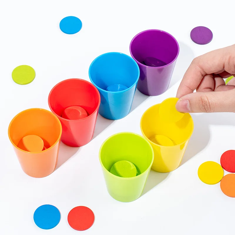 Color Classification And Stacked Cups Game, Wooden Coin Throwing Toy, Color Cognitive Toys, Exercise Hand Eye Coordination 3