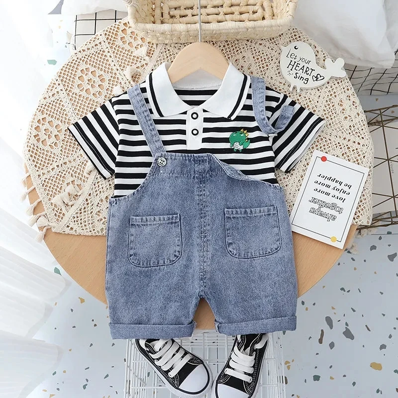 Toddler Kids Baby Boys Clothing Set Summer Shortsleeved Stripe Printed