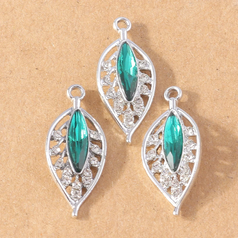 10 Stück 13 x 30 mm Kristall-CZ-Blatt-Anhänger für die Herstellung von Ohrringen, Halsketten, DIY, handgefertigter Schmuck, Zubehör – Detail 6