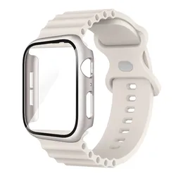 Premium Glass Case with Silicone Band - Stylish Protective Bracelet - 45mm (Series 7 8 9) (Starlight)