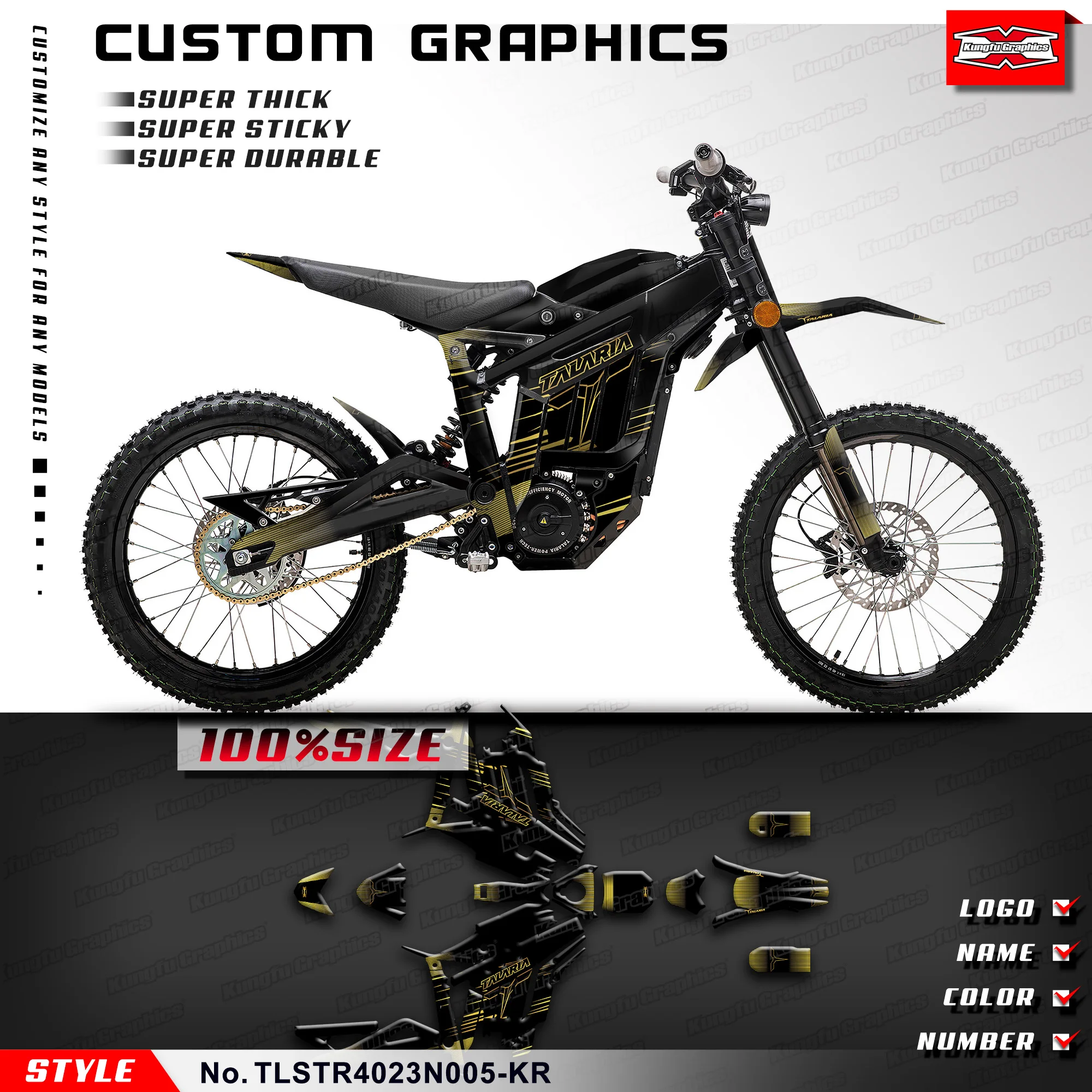 Kungfu Graphics Full Stickers Racing Decalcomanie Vinyl Wrap Kit Per Talaria Sting R Mx L1E Sx3, Nero