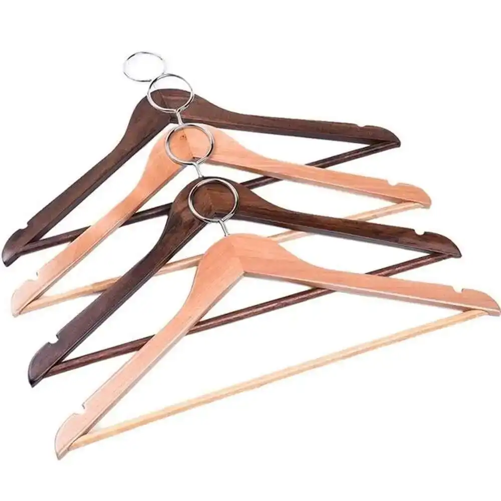 5Pcs Hotels Anti-theft Coat Wooden Hangers Enclosed Hook Ring Windbreaker Clothing Hanging Wooden Racks
