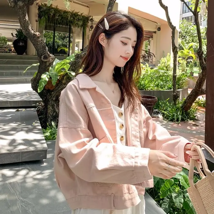 Herbst Neue Rosa Denim Jacke frauen 2024, Koreanischen Stil Student Große Größe Lose Lange Hülse Dünne Westlichen Stil top – Detail 1