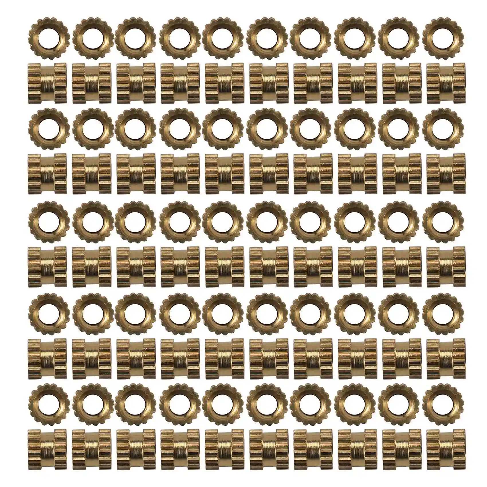 M2 x 3mm Brass Cylinder Knurled Threaded Round Insert Embedded Nuts 100pcs