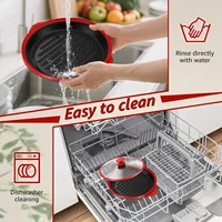 Plaque de cuisson pour micro-ondes avec couvercle, plaque grill et plaque à crisper, pour faire du fromage, griller, faire cuire et faire croustillant les aliments, ustensile de cuisson pour micro-ondes 6