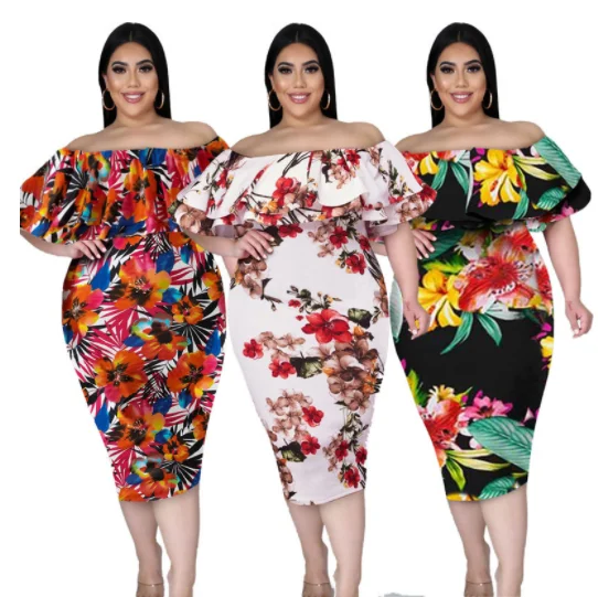 

Large Size Women Clothing Midi Dresses Summer Vintage Off Shoulder Dress Bodycon Sexy Plus Size Dress Dropshipping Wholesale