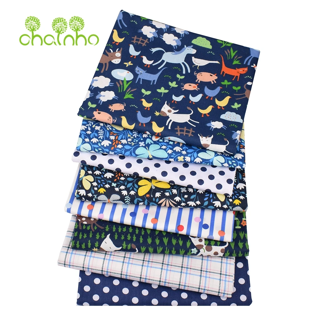 Chainho,Printed Twill Weave Cotton Fabric,Patchwork Cloth,DIY Sewing Quilting Material,Blue Farm Series,4 Specification,CC204