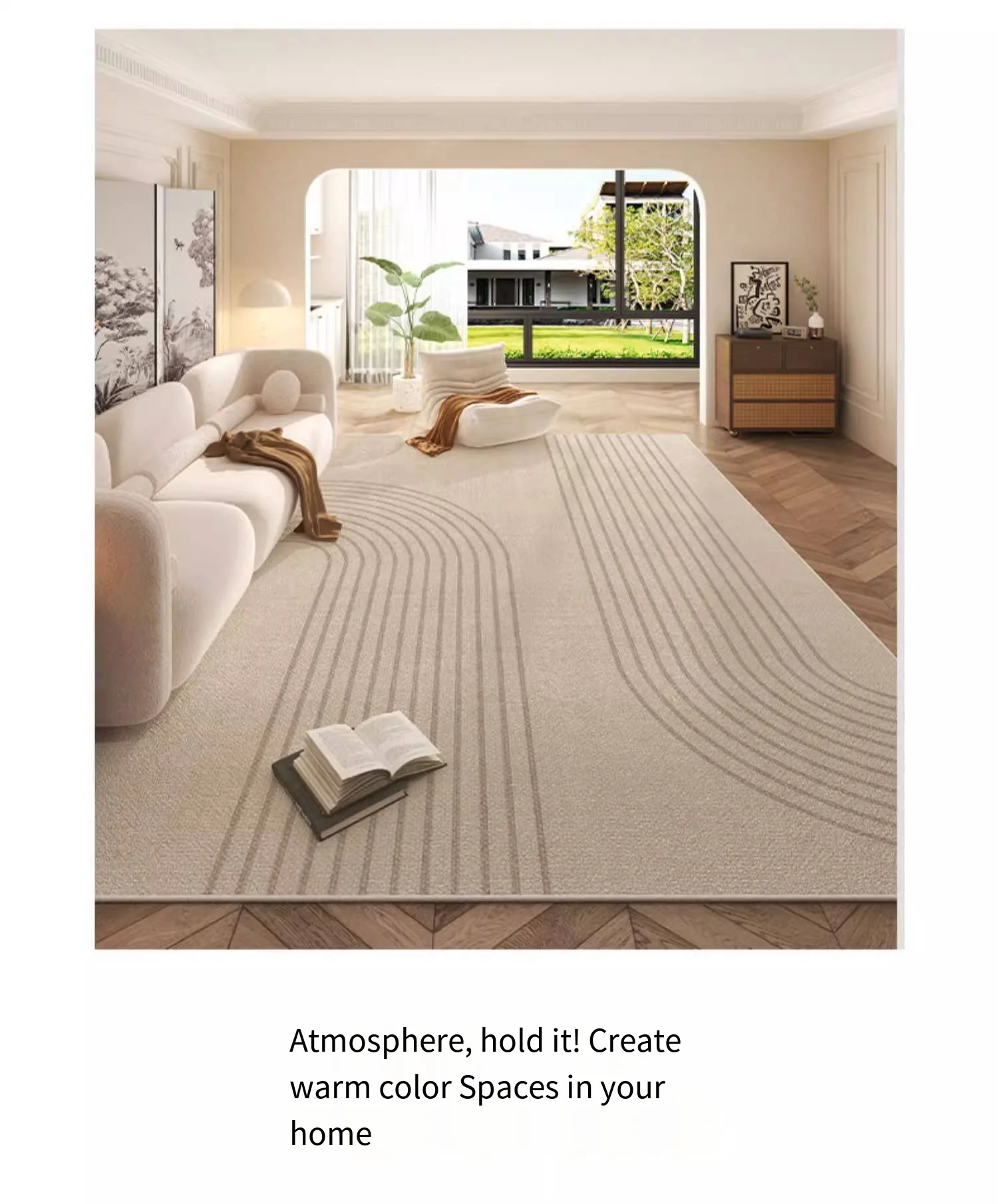 Cream Style Carpet | Modern Striped Area Rug - Non Slip Mat for Living Room