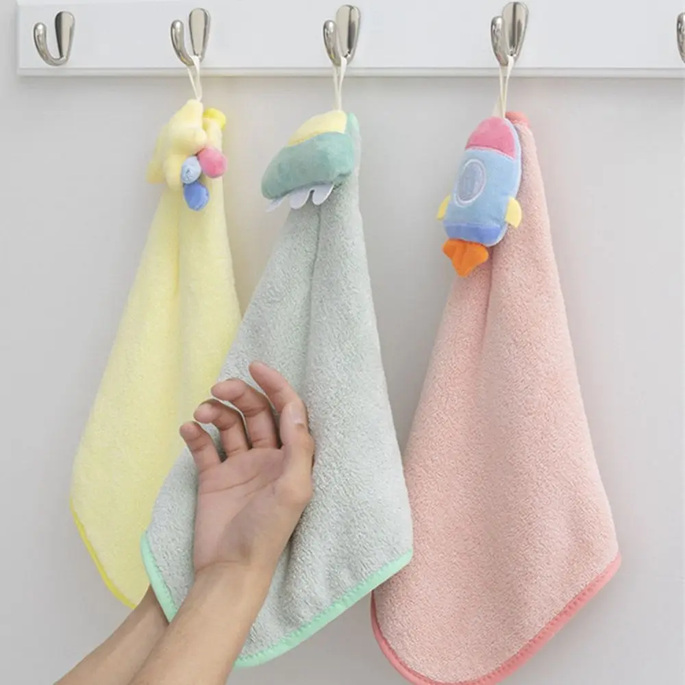 

Hanging Cartoon Cute Star Rocket Hand Towel Kitchen Thickened Absorbent Household Coral Fleece Towels