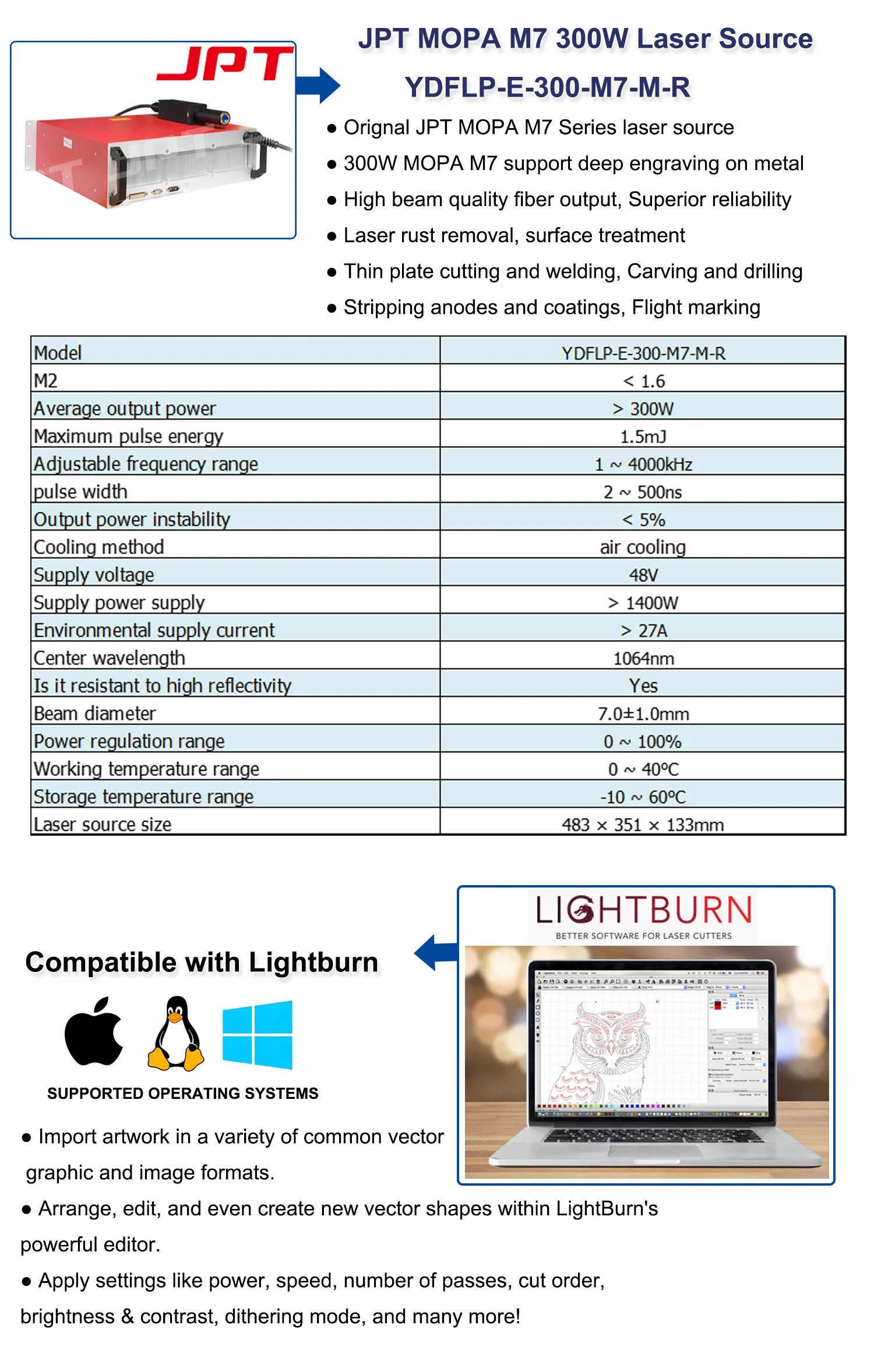 JPT M7 300W MOPA 300W Fiber Laser Marking Machine 175x175mm Laser