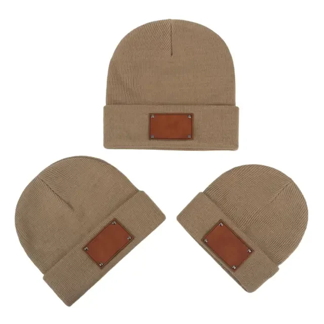 Customized Hats For Men Personalzed Leather Patch Pom Pom Beanes