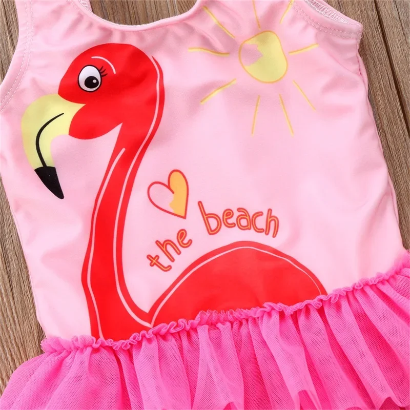 Flamingo One-piece Swimsuit for Kids Girl Swimsuits Summer Layered Ruffled Sleeveless Jumpsuit Swimwear Beachwear Bathing Suits