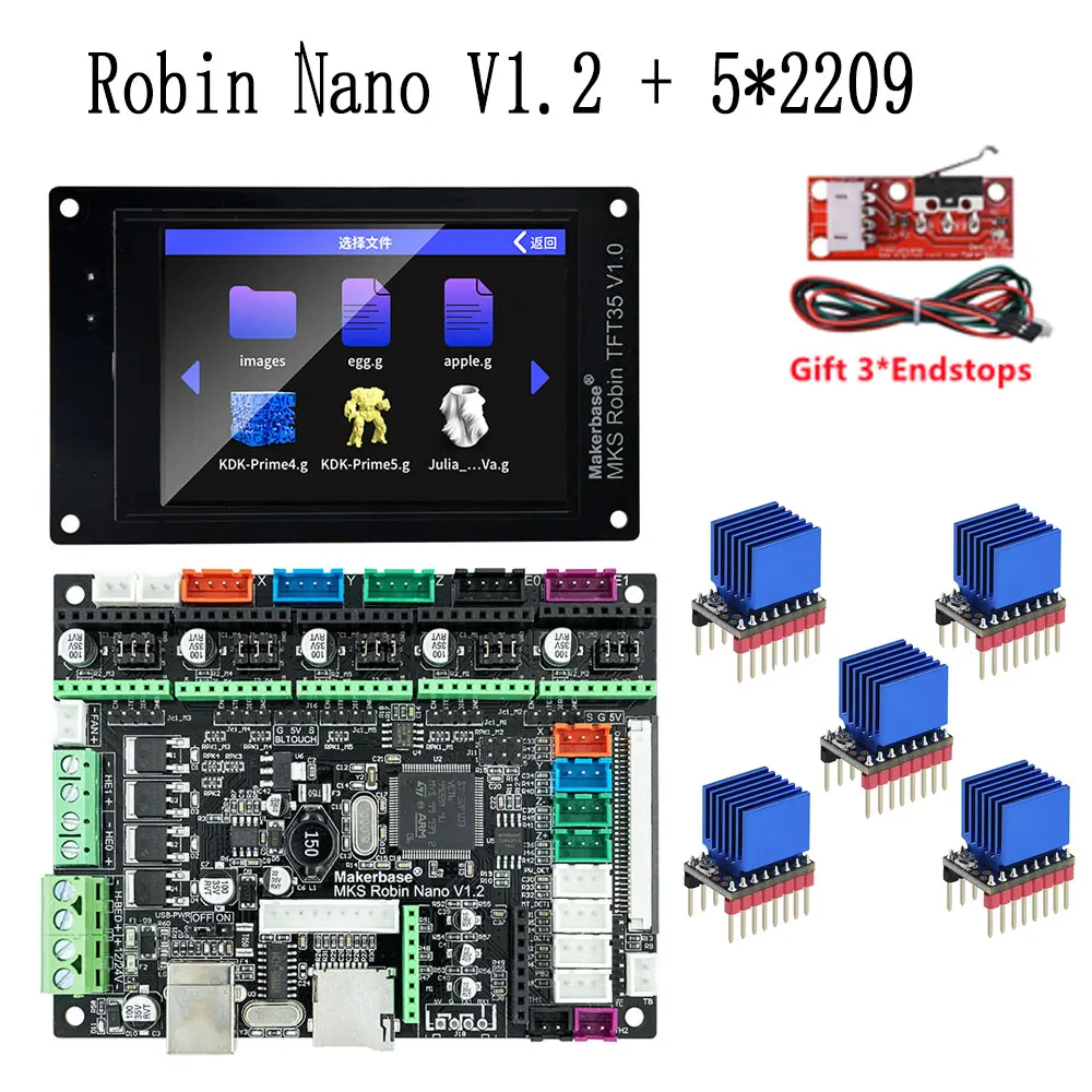 

MAKERBASE Motherboard MKS Robin Nano V3 Control Board 3D Printer 32 Bit Controller Kit TS35 Touch Screen Display Robin Nano V1.2