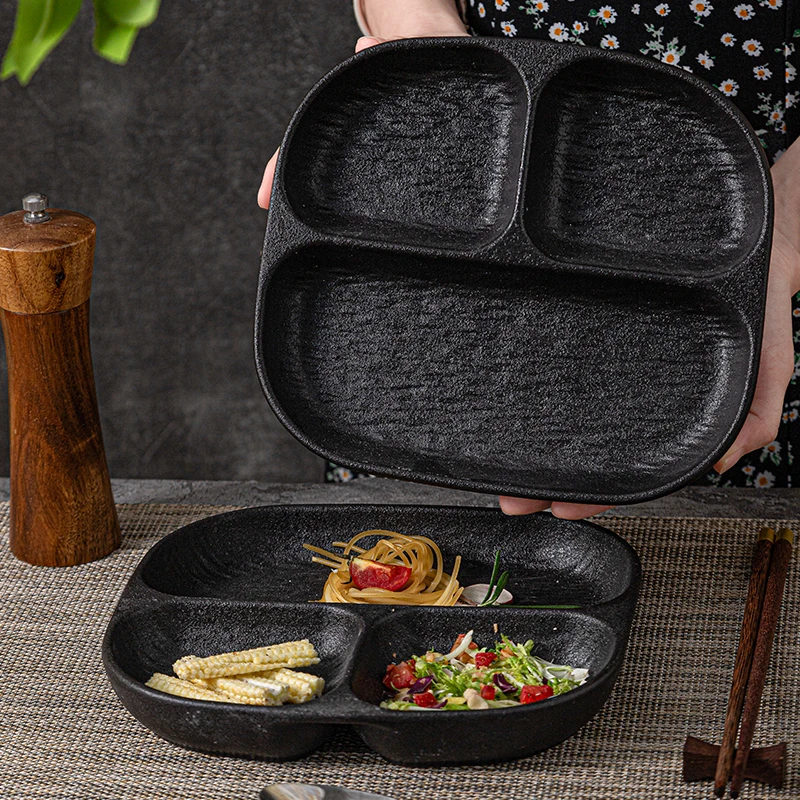 Ceramic Portion Control Plate with 3 Compartments Divided Breakfast Dinner Plate Appetizers Platter Dessert Serving Dish