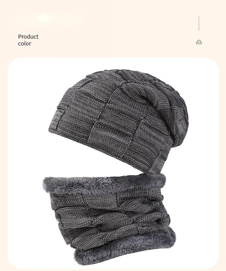 Knitted Hat And Neck Warmer Set For Men And Women Winter Checkered_voghion.com