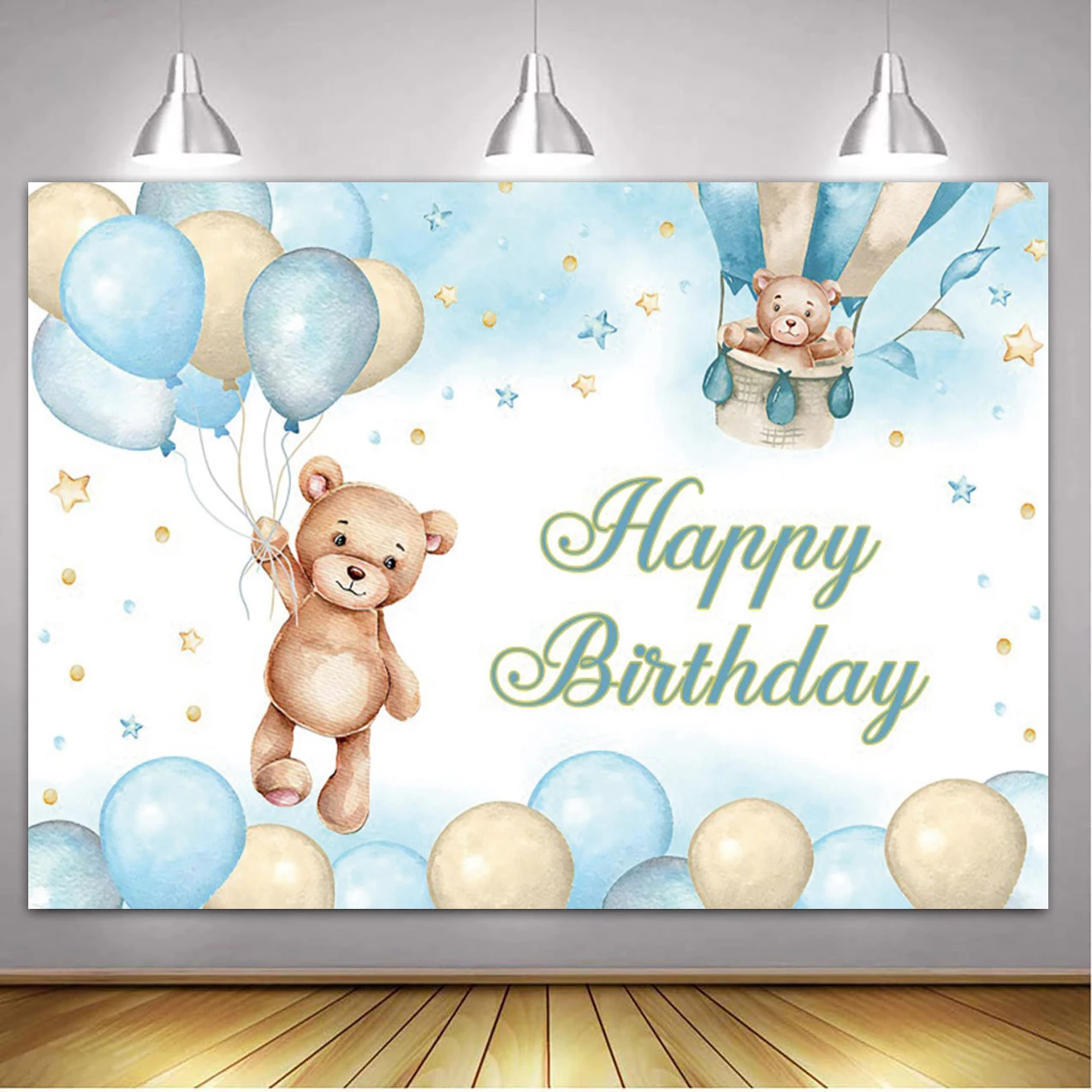 Teddy Bear Baby Shower Backdrop with Floral and Balloon Decor for Photography and Kid's Birthday Parties