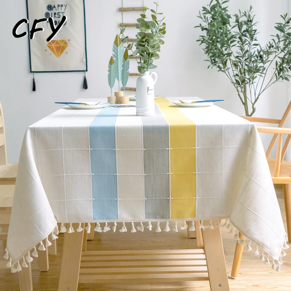 

Cotton Linen Nordic Colored Grid with Tassels Rectangular Table Cloth Kitchen Table Map Towel Tablecloth Christmas Decoration