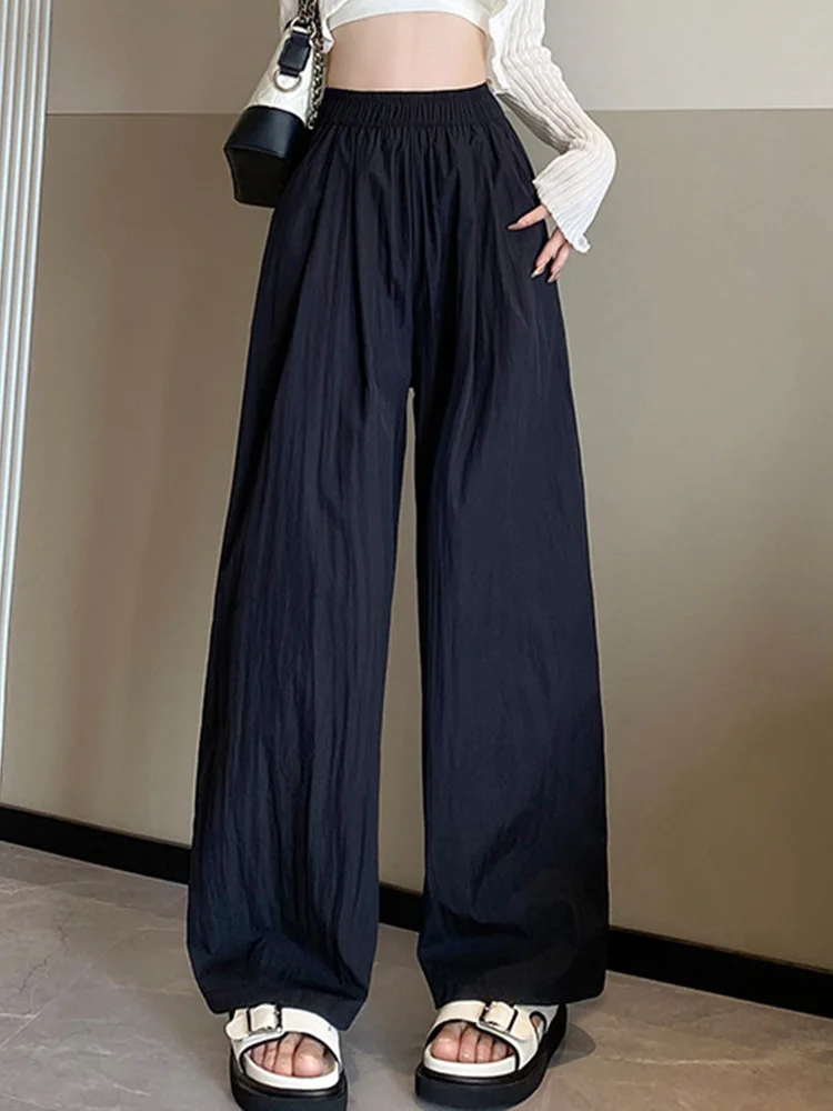 Women Loose Candy Pants Spring Summer Casual Elastic Waist Stright Long Wide leg Loose Basic pants Female Pants Trousers