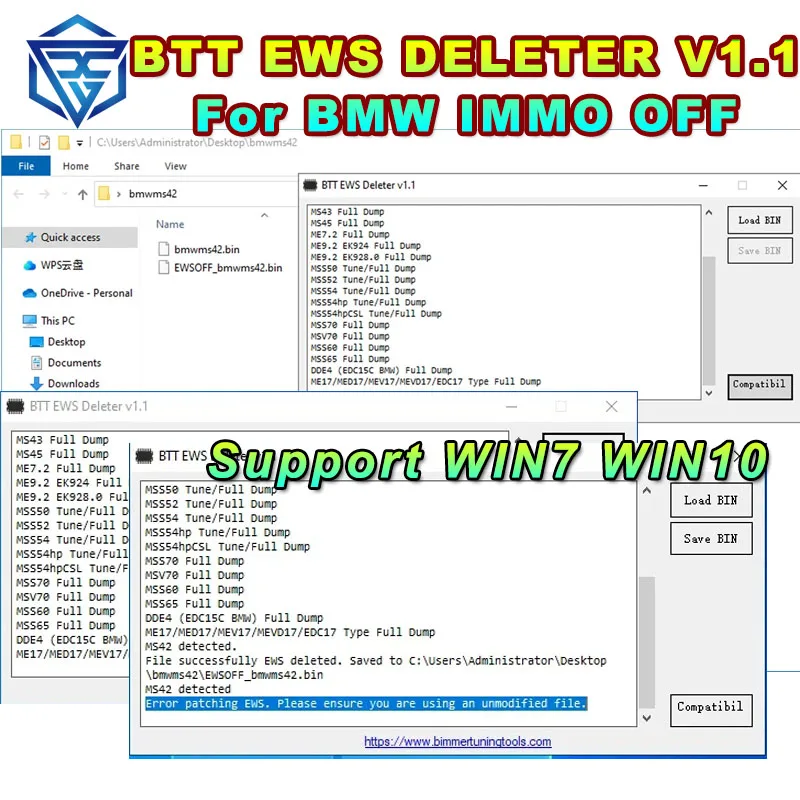 Btt Ews Deleter V1.1 Per Bmw Immo Off Btt Ews Cas Elimina Per Ms41 Ms42 Ms43 Ms45 Me7.2 Me9.2 Mss54 Me17 Med17 Mev17 Mevd17 Edc17