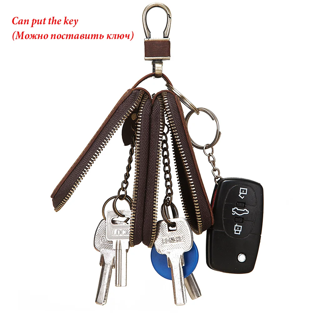 100% Genuine Leather Key Wallets For Men Fashion Zipper Coin Purse Travel Car Keychain Wallets with Free Engraving