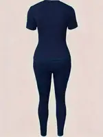 Nouvel ensemble deux pièces imprimé Paris pour femme 2026, t-shirt décontracté à manches courtes et col rond et pantalon long moulant 4