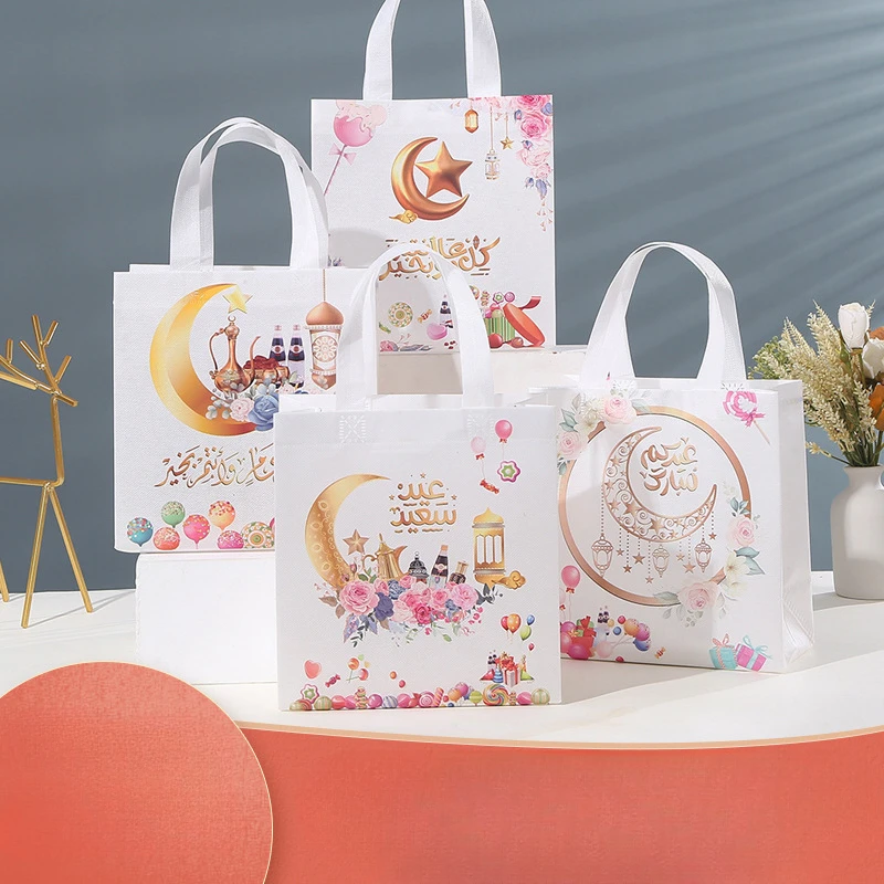 

Eid Mubarak Nonwoven Gift Bags 2023 Ramadan Kareem Cookie Candy Packaging Bag Box Muslim Islamic Festival Party Supplies