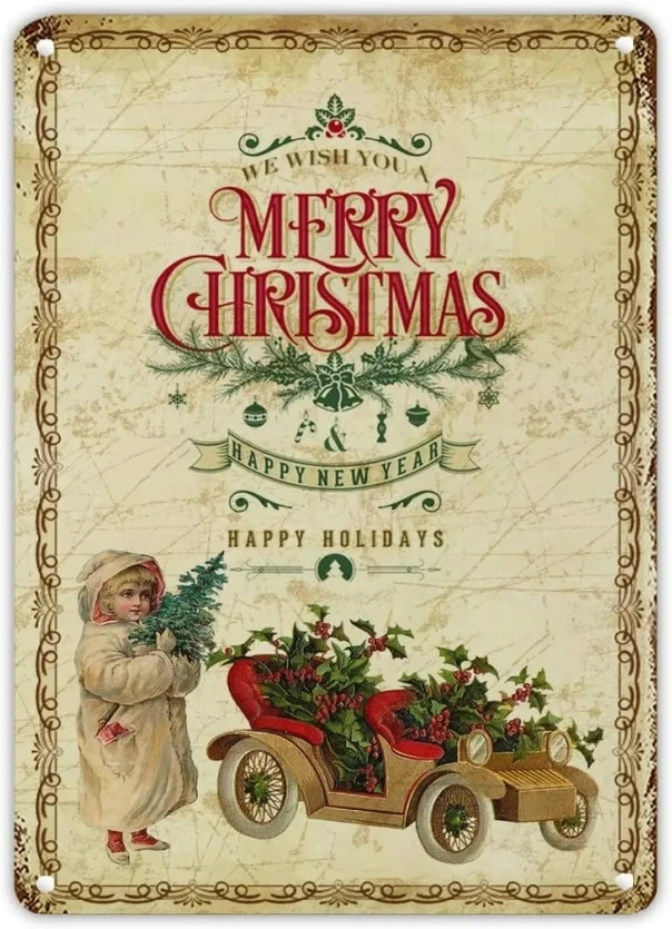 

Old Time Santa with Girl Tin Sign Christmas Is Wonderful Yard Sign Farmhouse Holy Night Poster Iron Sign Home Ourdoor