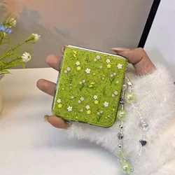 Fresh Floral Pattern Green Case with Star Bead Chain - Stylish Flip Phone Back Cover - Xiaomi Mix Flip2 (A)