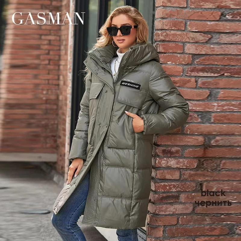 GASMAN Winter Down Jacket Women Warm Long Classic zipper Belt Design Pocket Hooded Slim Parkas Female Coat MG-81037 women down jacket