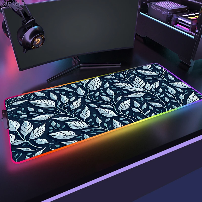 

LED Gaming Mouse Pad RGB Tropical Leaves Plant Desk Mat Computer XXL Mousepad Lock Edge Mouse Mat Game Accessories Keyboard Pads