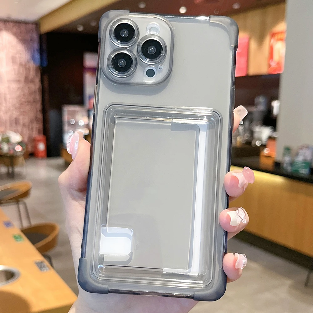 Transparent Silicone Shockproof Card Holder Phone Case