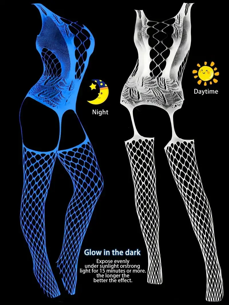 Body de lencería Sexy que brilla en la oscuridad, Catsuit transparente para mujer, ropa sexual sin entrepierna. 2 Body de lencería Sexy que brilla en la oscuridad, Catsuit transparente para mujer, ropa sexual sin entrepierna. 2