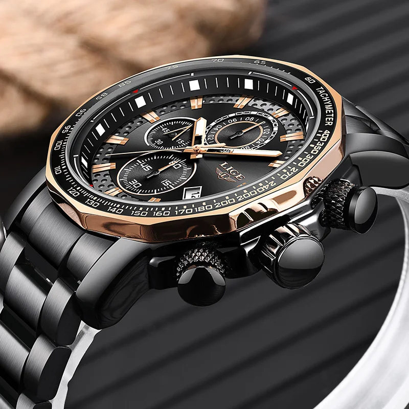Relogios Masculino LIGE New Sport Chronograph Men Watches Top