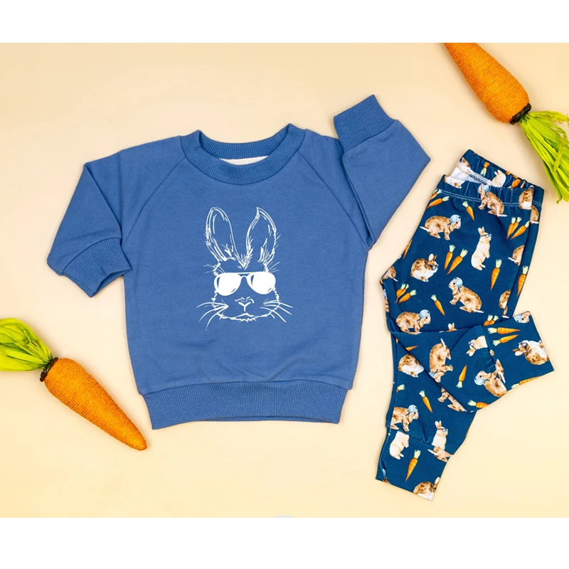 FOCUSNORM 0-3Y Autumn Toddler Boys Easter Clothes Sets 2pcs Long Sleeve Cartoon Rabbit Print Sweatshirt Carrot Pants