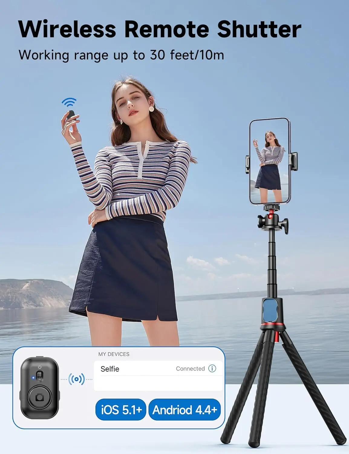 Selfieshow Flexible 360 Ball Head Portable Travel Tripod Cell Phone Stand Clip Selfie Stick Tripe for Live Streaming Vlogging 5