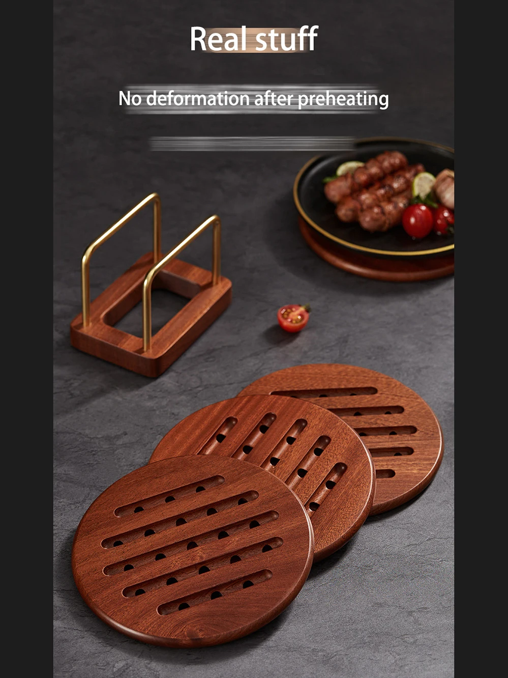 2Pcs Circular Ebony Anti-Slip Heat Insulation Pads – Wooden Pot Mats for Hot Pots 3