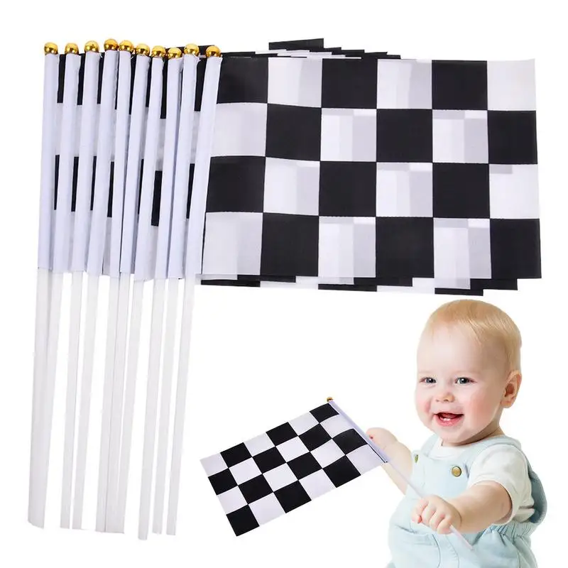 

Black And White Checkered Hand Flag Racer Waving Flag Racing Flags Decorative Sports Car Flag 14x21cm