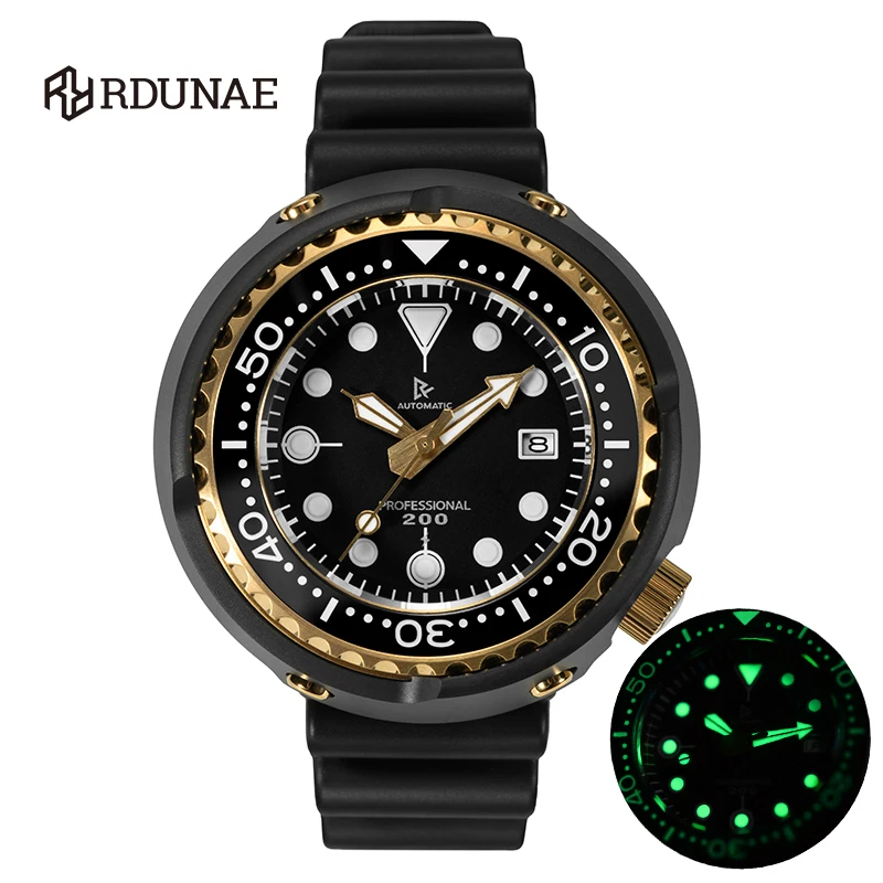 

Retangula Watch For Men PVD Coated Titanium Tuna Diver NH35 Movement Automatic Mechanical Watches Sapphire 200M Waterproof Date