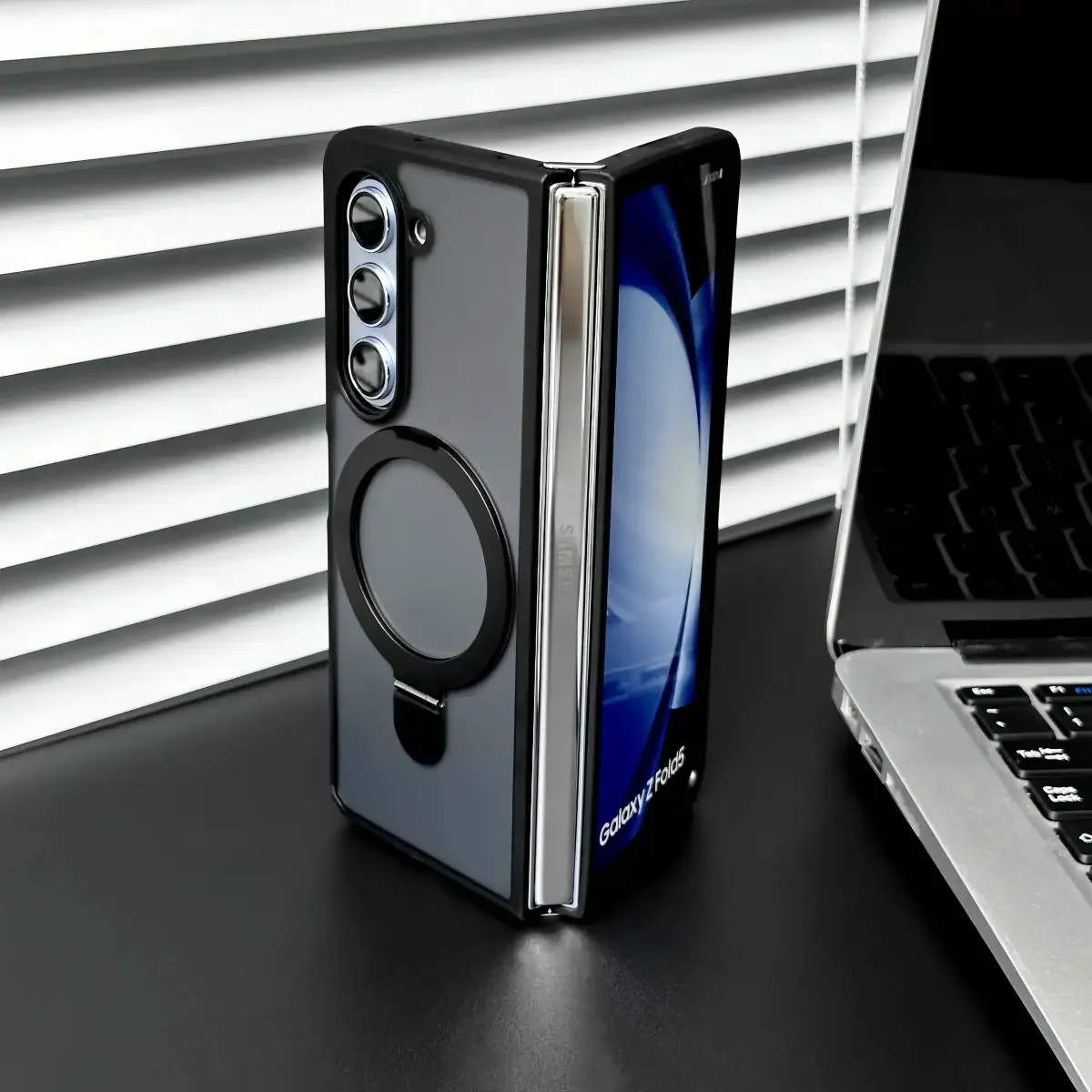 For Samsung Galaxy Z Fold 5 4 Magsafe Case Translucent Matte Kickstand Magnetic Holder Wireless Charging Shockproof Hard Cover