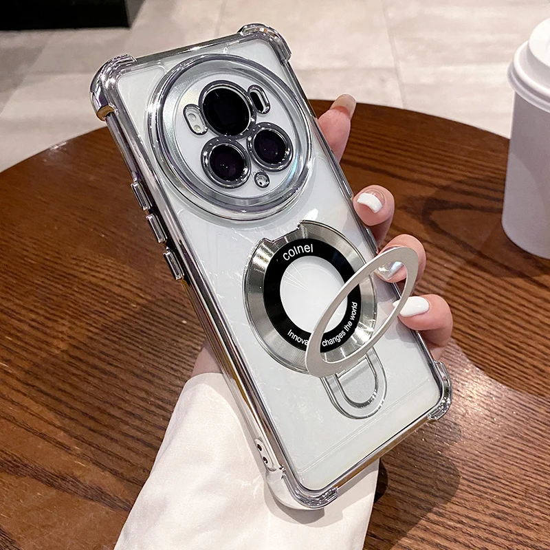 Luxury Ring Holder Shockproof Silicone Case with Camera Lens Protection Films