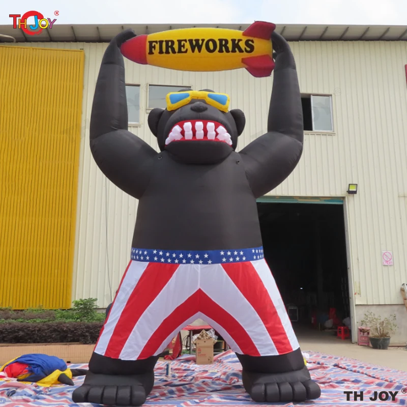 

Popular 8m 26ft Giant Inflatable Gorilla Fireworks Rocket Fire Arrow Replica Huge Cartoon Characters With Banner For Advertising
