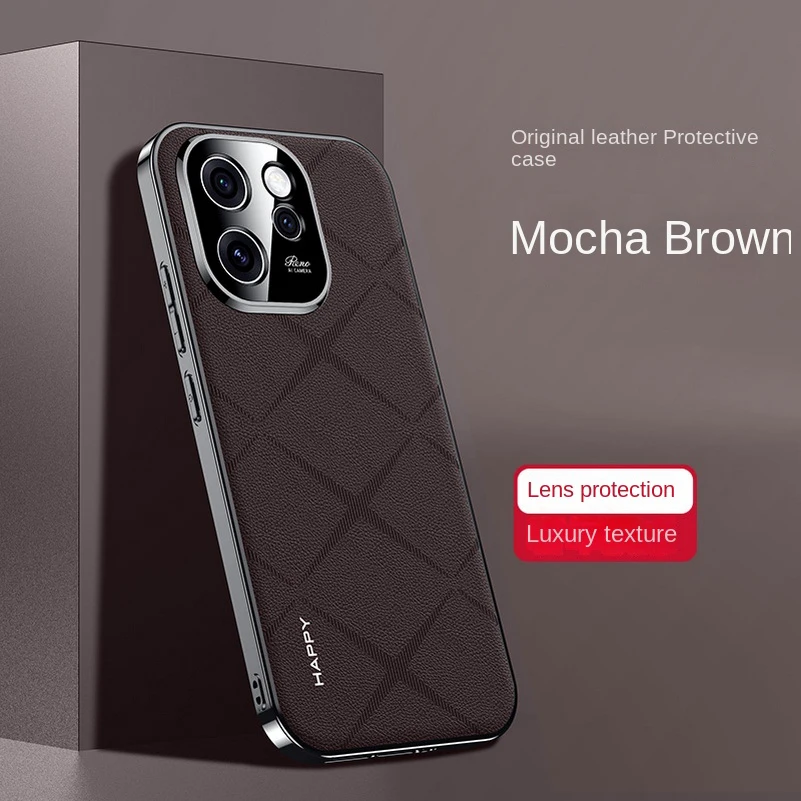 Luxury Leather Plating Frame Phone Case with Camera Protection and Shockproof Bumper