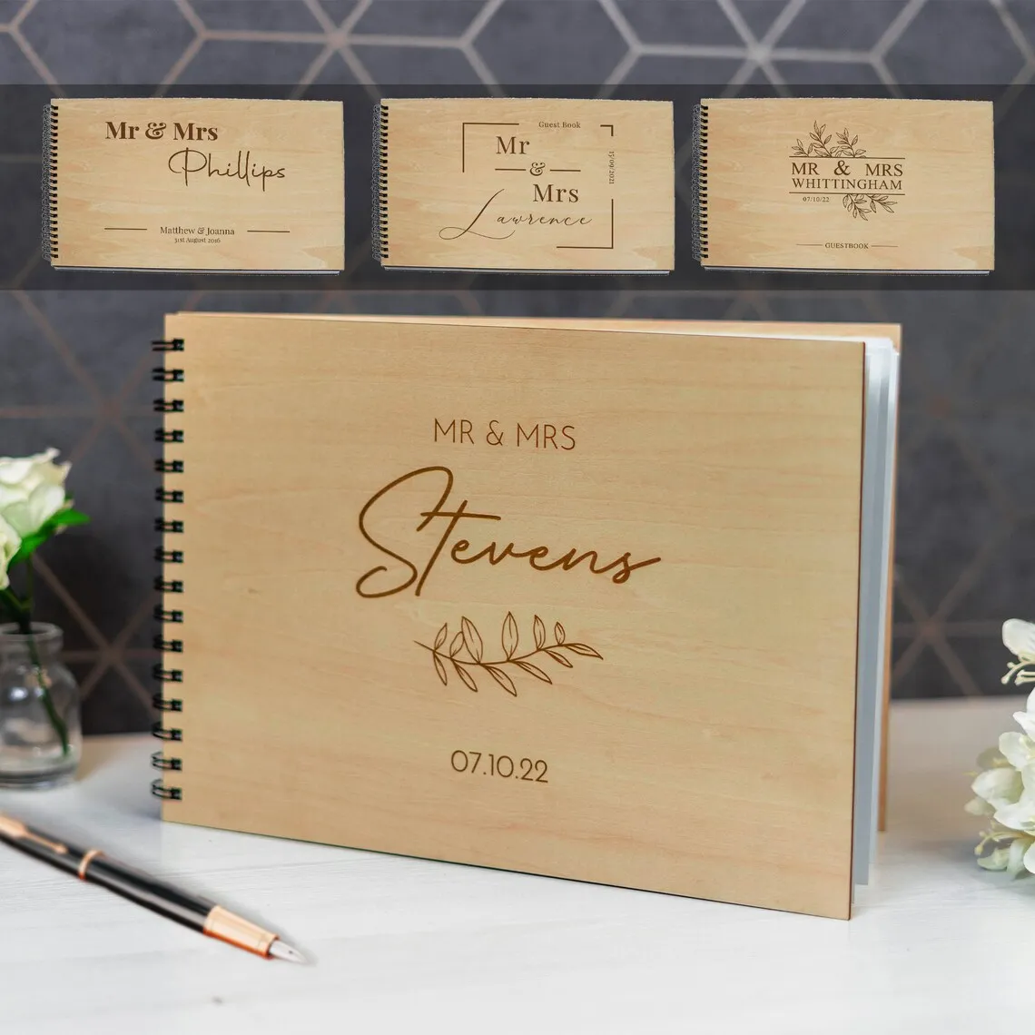 Personalised Wedding Guest Book Engraved Custom Personalized Wooden Wedding Scrapbook or Photo Album autograph album